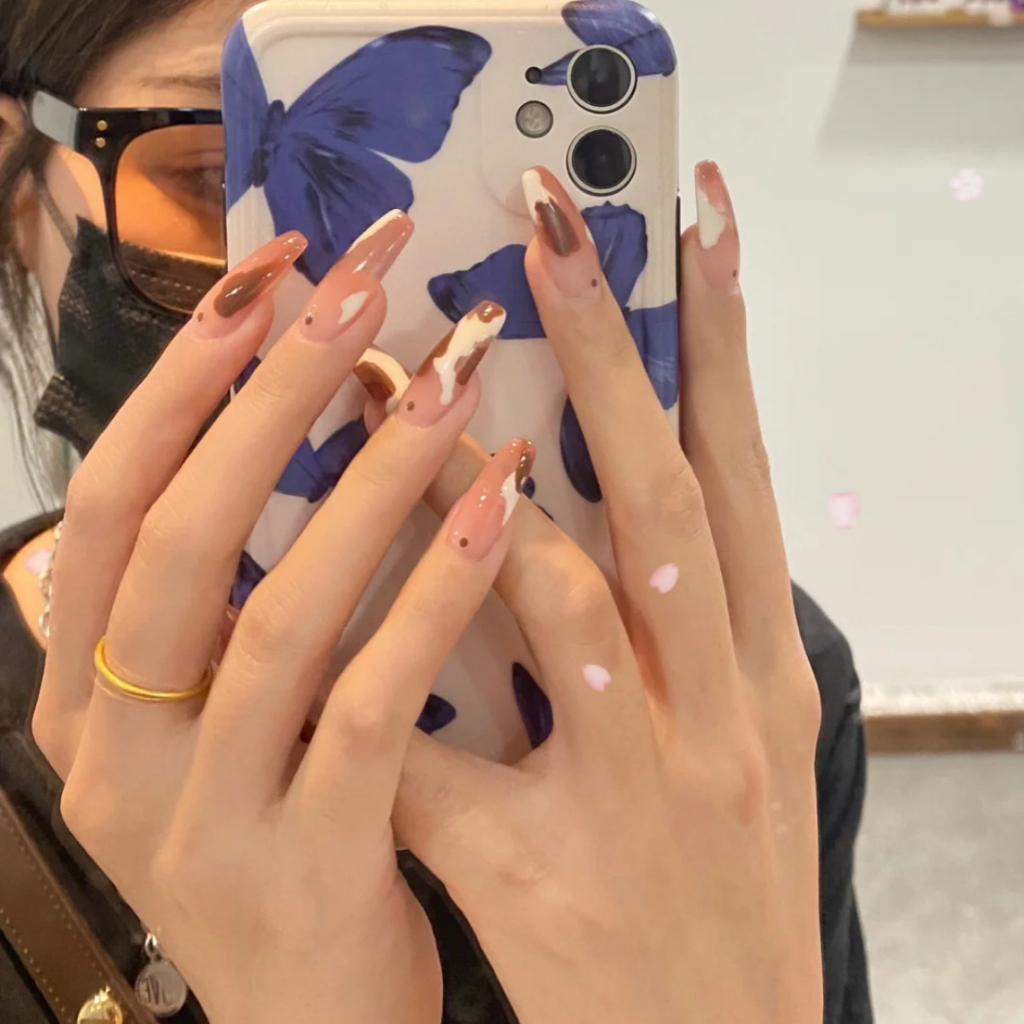 24pcs Kuku Palsu Panjang Dengan 24 stickers-D133