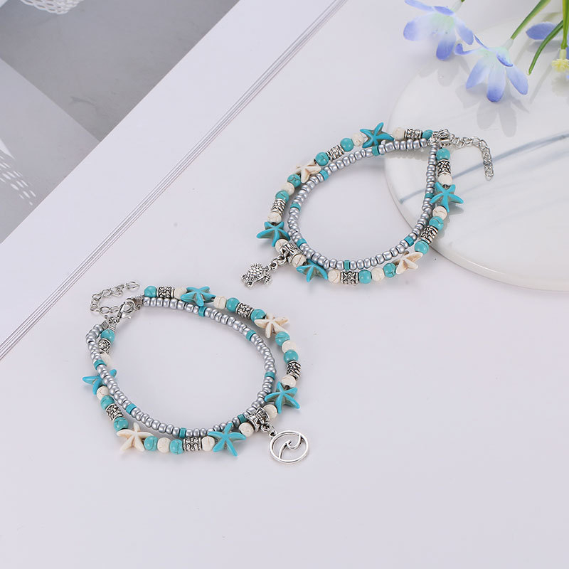 Gelang Kaki Fashion Gaya Bohemian Penyu Laut Pantai Bintang Laut Mutiara Retro Gelang Kaki Pria Wanita Anklet