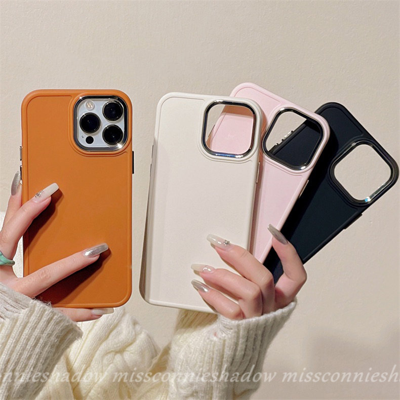 IPHONE Casing Ponsel Persegi Plating Mewah Warna Solid Sederhana Kompatibel Untuk Iphone11 7plus 8plus XR 13 14 11 12 Pro MAX X XS MAX Macaron Warna Permen Lembut Tpu Cover