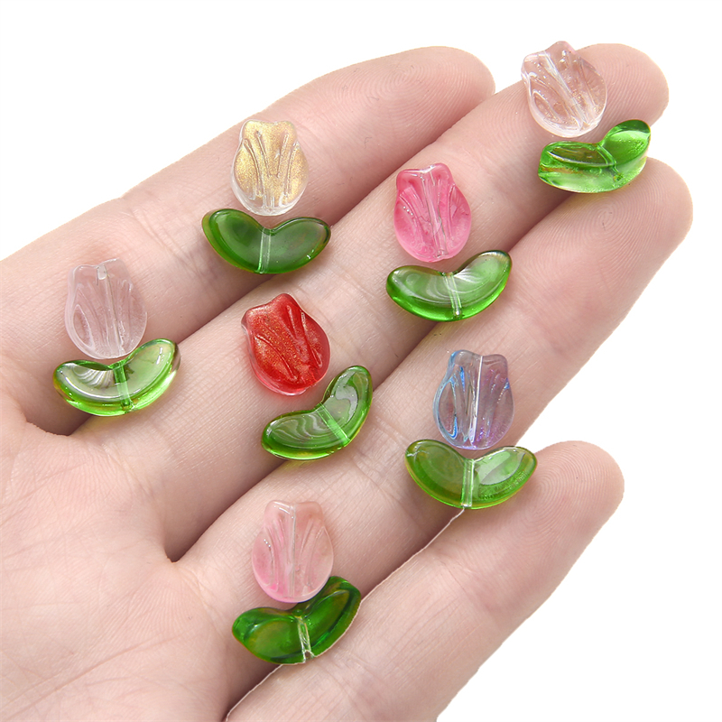 10/20biji Manik-Manik Kaca Pencahayaan Berbentuk Tulip Multi-Warna Transparan Manik-Manik Kristal Czech Membuat Perhiasan DIY Pesona Gelang Aksesoris