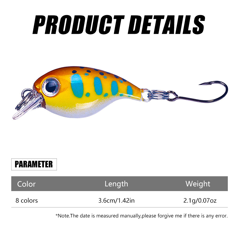 Hengjia 8pcs/Box Umpan Crankbait Keras Buatan 3.6cm/2.1g Kecil Kait Tunggal Engkol Umpan Wobbler Umpan Pancing Artificial Bait