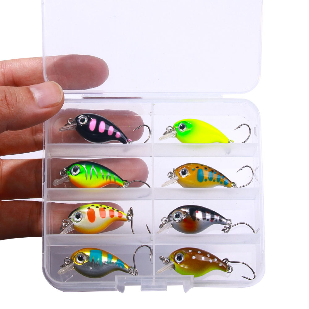 Hengjia 8pcs/Box Umpan Crankbait Keras Buatan 3.6cm/2.1g Kecil Kait Tunggal Engkol Umpan Wobbler Umpan Pancing Artificial Bait