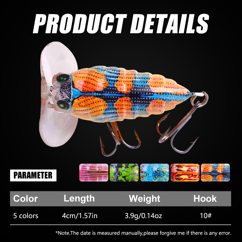 Hengjia 4cm 4G Plastik artificiais Umpan Wobblers Top Air Serangga Pancing Umpan Crankbait Cicada Mengambang popper lure