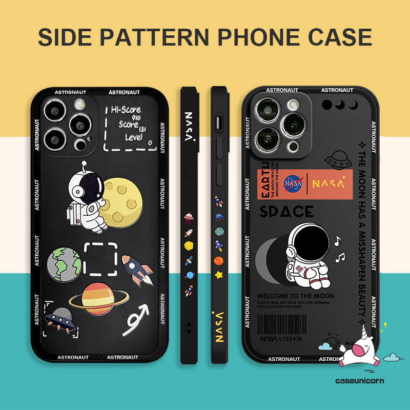 IPHONE Casing Ponsel Astronot Lucu Tpu Lembut Kompatibel Untuk Iphone11 Pro Max XR X7 8 6 6S Plus 13 14 12 Pro Max XS Max SE 2020 Trendi Merek NASA Kubus Lurus Shockproof Cover