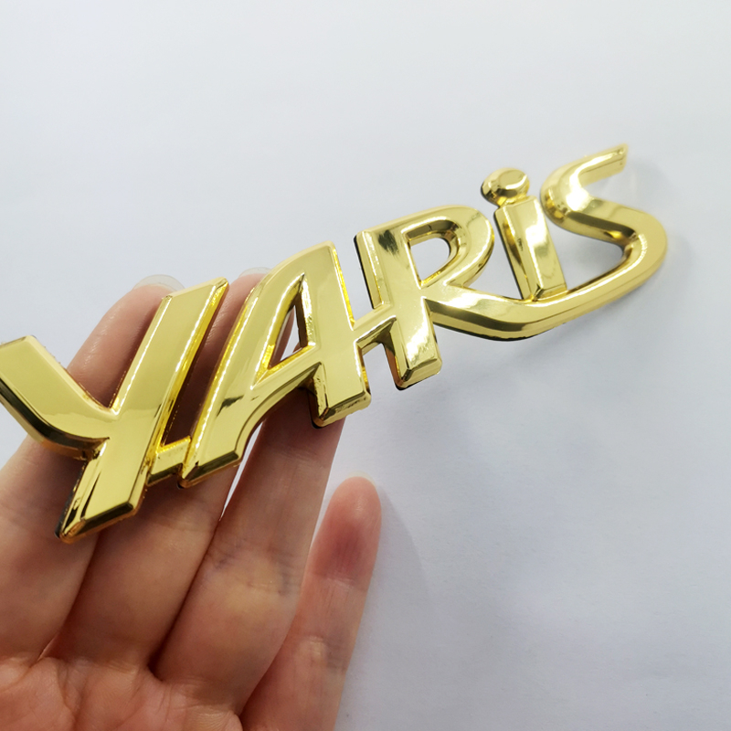 1x Metal Chrome Hitam GoldYARIS Logo Auto Trunk Lid Emblem Badge Stiker Decal Pengganti TOYOTA YARIS