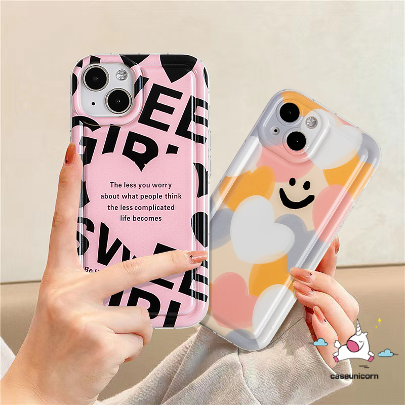 IPHONE Case Pelindung Kamera Kompatibel Untuk Iphone6 6S 7 8 Plus 11 14 13 12 Pro MAX XR X XS MAX Kartun Smiley Warna-Warni Cinta Hati Lembut TPU Silicon Shockproof Airbag Penutup Belakang