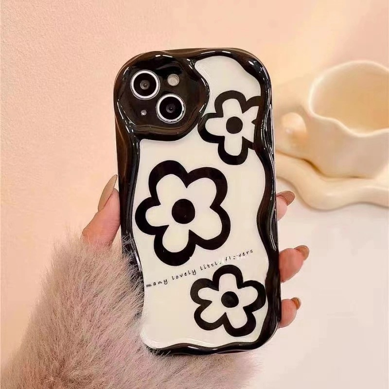 Casing Ponsel Tepi Melengkung Bergelombang 3D Kompatibel Untuk iPhone 7Plus 11 14 13 12 Pro Max XR 6s 6 7 8 Plus X XS Max SE 2020 Retro Bunga Airbag Glossy Tpu Lembut Shockproof Ungu Cover