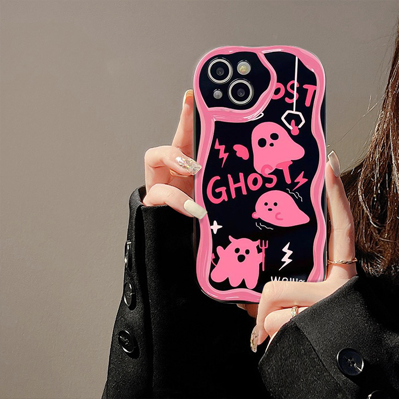 IPHONE Kompatibel Untuk Iphone11 13 12 14 Pro Max 7plus XR 6s 6 7 8 Plus X XS Max SE 2020 Ins Fashion Art Letter Smile Tpu Lembut 3D Wavy Curved Edge Shockproof Airbag Glossy Phone Case