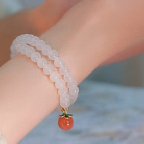 【Bayar di tempat】Kepribadian Sederhana Desain Lembut Mutiara Splicing Peach Gelang Batu Akik Dua Lapis Gelang