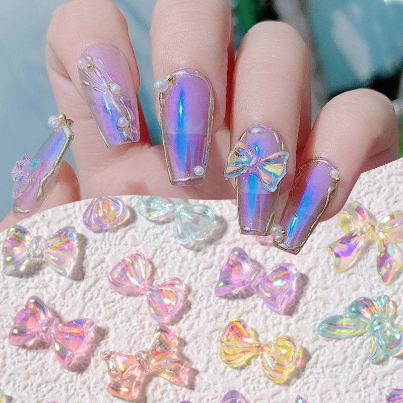 50pcs Musim Semi 3D Aurora Busur/Beruang/Kupu-Kupu Campuran Perhiasan Kuku Nail Art Dekorasi Untuk DIY Pesona Kuku Desain Aksesoris