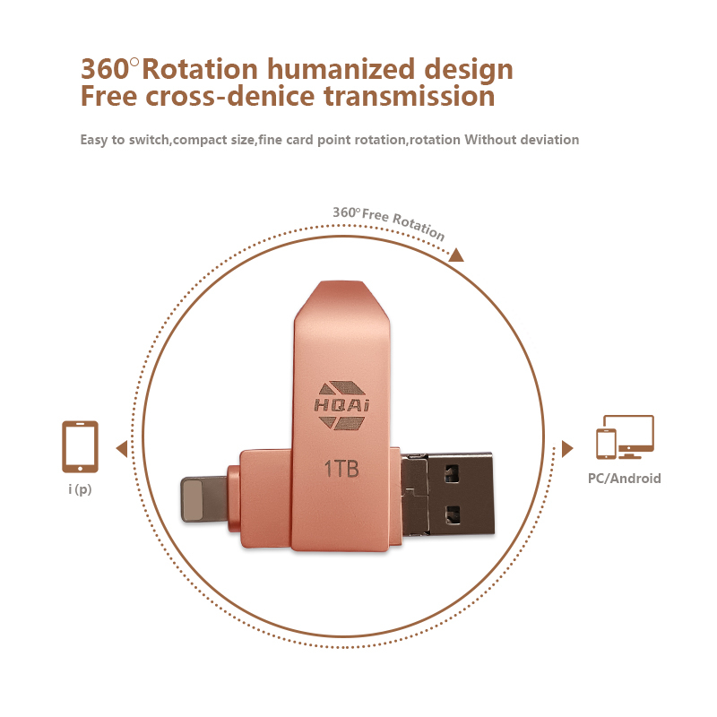 HQAi USB 3.0 Flash Drive 1TB 3 in 1 OTG U Disk Pendrive Kecepatan Tinggi Untuk iPhone / Android