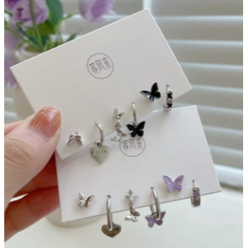 【Bayar di tempat】2023 Gaya Baru Korea 6 Pcs Set Fashion Wanita Silver Pearl Anting Kupu-kupu Hati Anting Pribadi