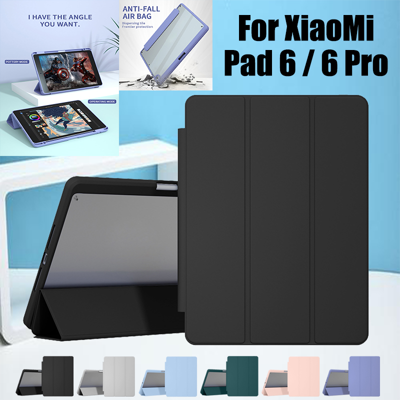 Untuk Xiaomi Pad6 (2023) 11.0 &quot;Mi Pad6 Pro Fashion High End Bening Akrilik Pelindung Case Tablet Full Fit Cover Flip Stand PU Leather Casing