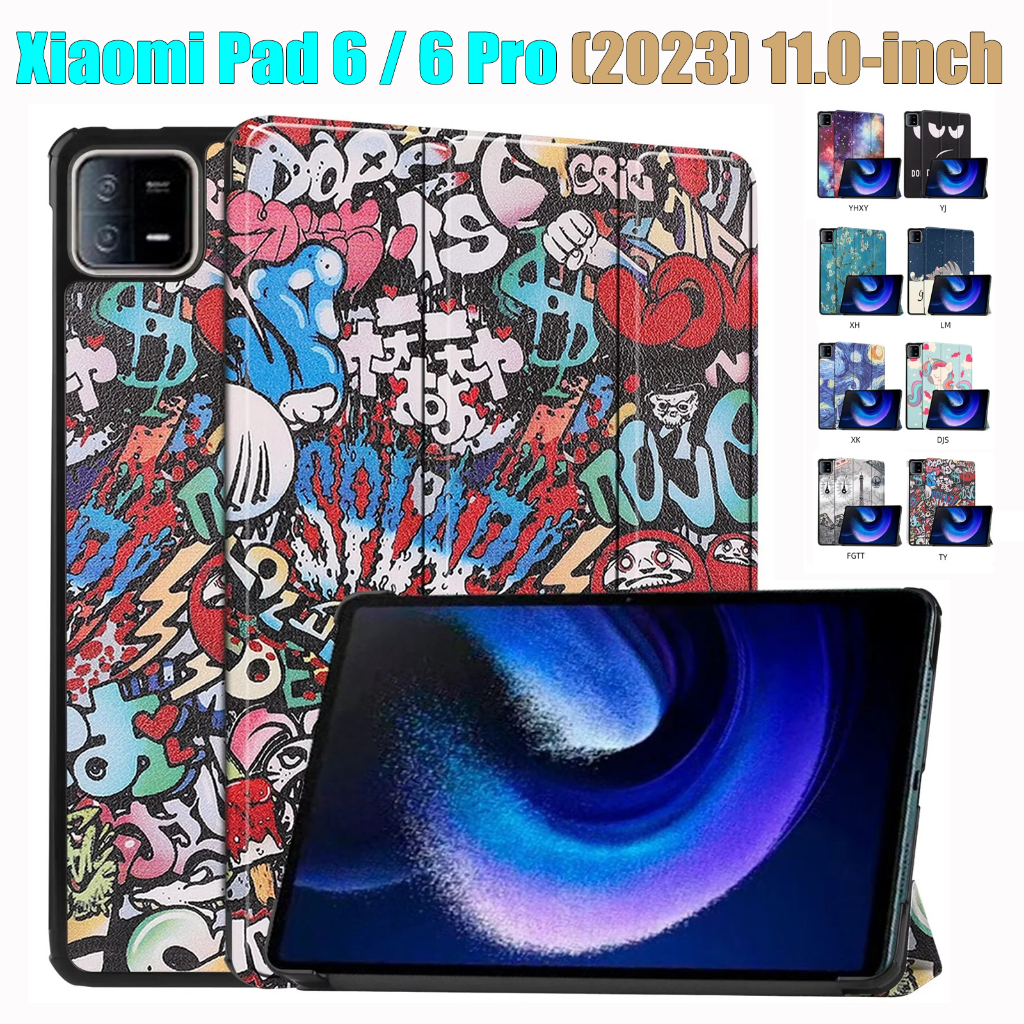 Untuk Xiaomi Pad6 (2023) 11.0 &quot;Mi Pad6 Pro Kualitas Tinggi Tablet Perlindungan Case Casing Fashion Dicat Pola Tri-fold Custer Flip Stand Leather Cover