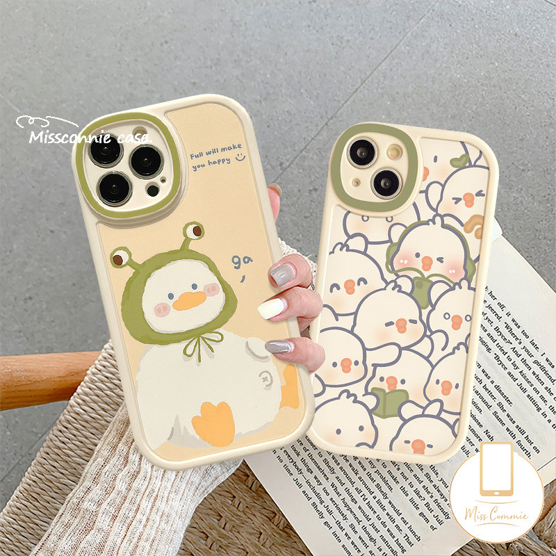 Ins Fashion Lucu Kartun Bebek Ponsel Case Kompatibel Untuk Iphone11 7 8 Plus12 13 11 14 Pro Max X XR XS Max 6 6s Plus SE 2020 Plus Perlindungan Lensa Oval Lembut TPU Cover