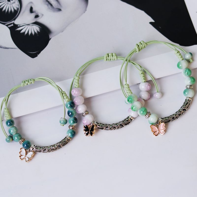 Gelang Kupu-Kupu Tenun Tangan Baru Dengan Berlian Warna-Warni Bertatahkan adjustable braided bracelet