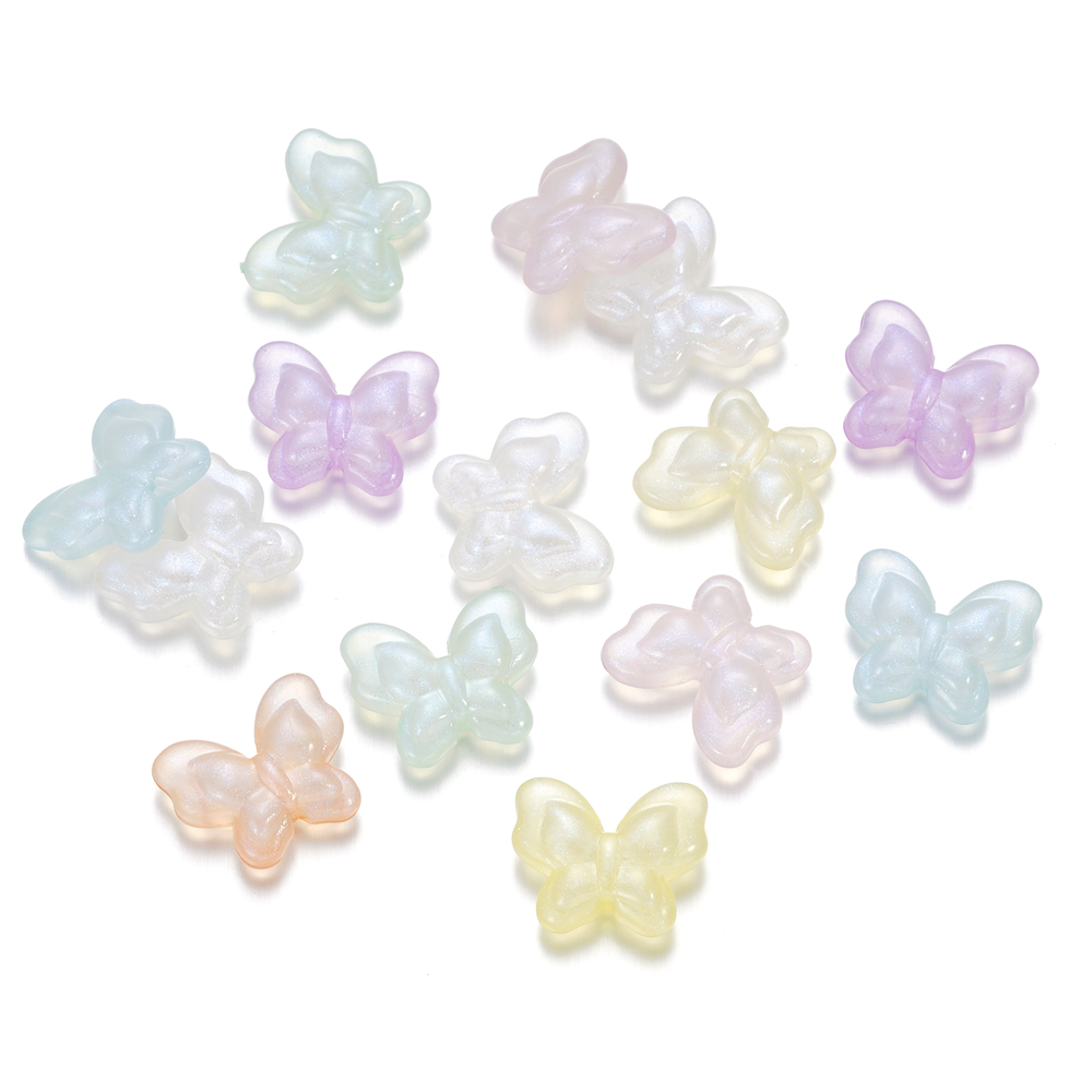 St.kunkka 10pcs/Bag Manik-Manik Kupu-Kupu Bahan Akrilik Frosted Pearlescent Butterfly Beads Untuk Membuat Perhiasan DIY