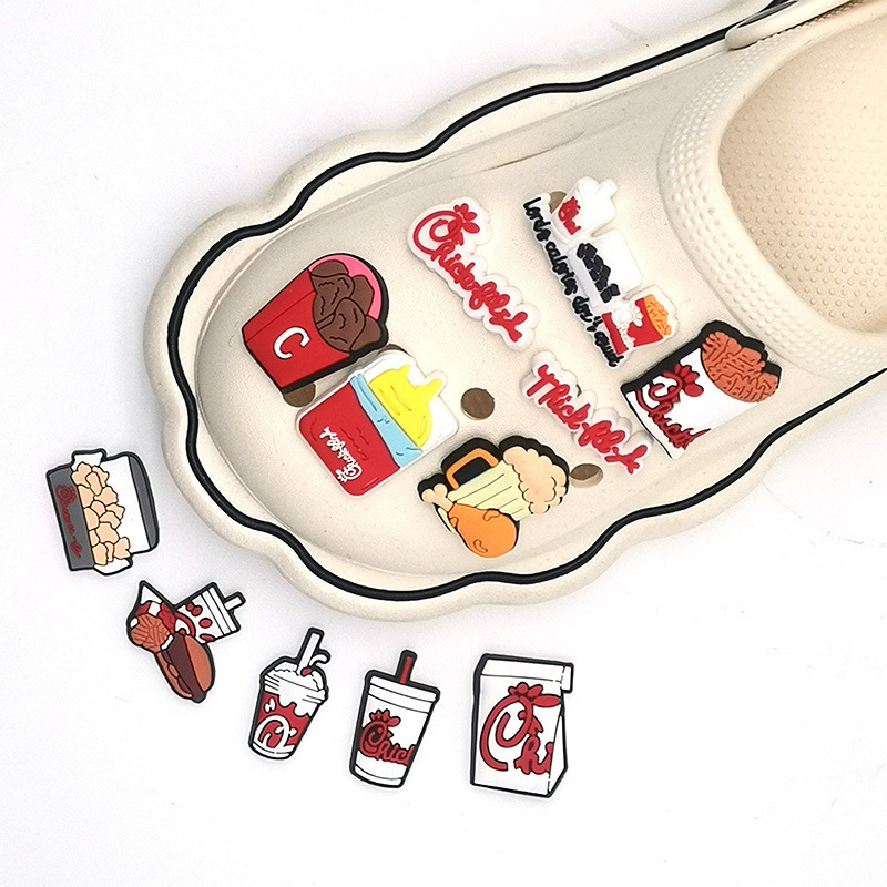 Hot selling 1pcs fried chicken jibbitz original crocs Sepatu novelty charms Aksesoris Bakiak Sandal Pin Hias Anak Laki Laki Hadiah