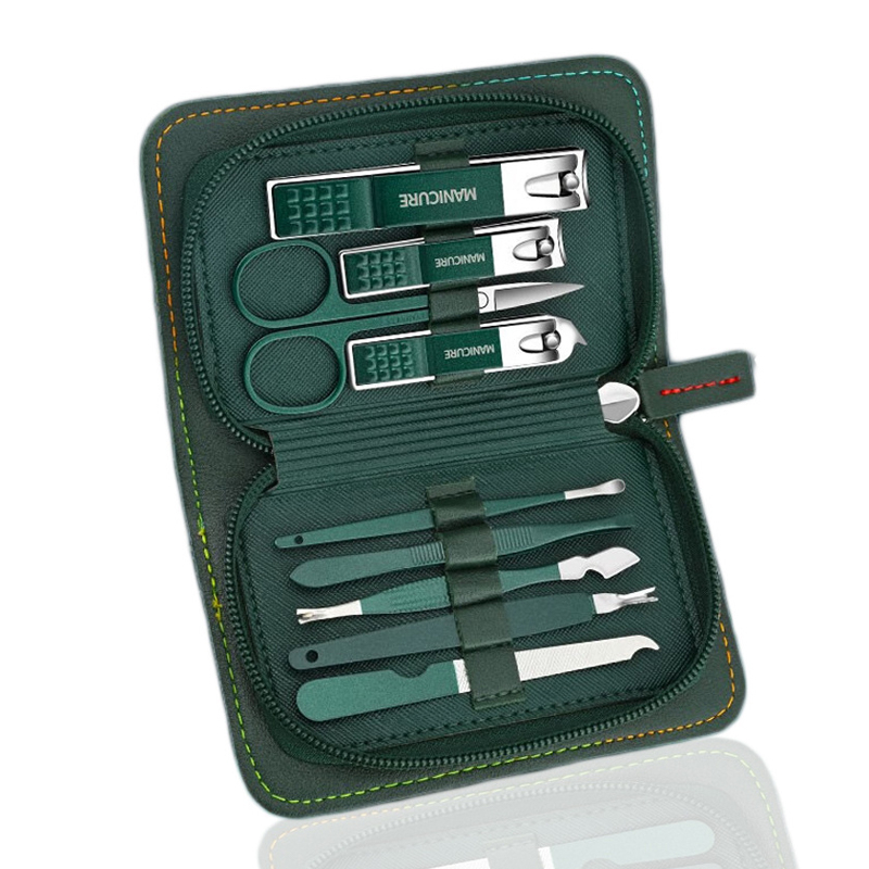 Born Pretty 9in1 Manicure Set Dengan Case Kulit Perawatan Kaki Dan Wajah Profesional Set Alat Gunting Kuku Stainless Steel Set