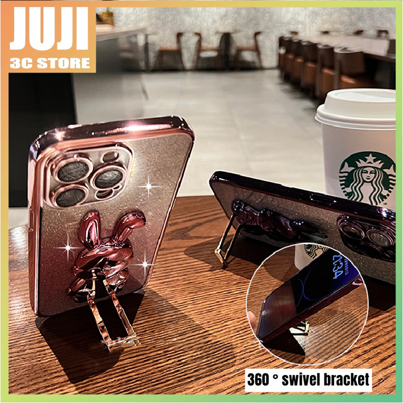 Casing Fun Bunny Stand Case Baru Untuk IPhone 14 Pro Max Case13 12 11 Pro Max14 Plus Ungu Aesthetic Mewah Premium Full Tertutup Perlindungan Shockproof Soft Case