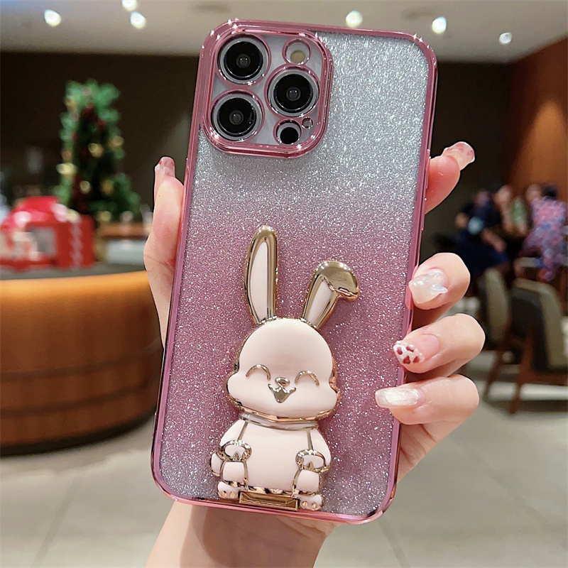 Casing Fun Bunny Stand Case Baru Untuk IPhone 14 Pro Max Case13 12 11 Pro Max14 Plus Ungu Aesthetic Mewah Premium Full Tertutup Perlindungan Shockproof Soft Case