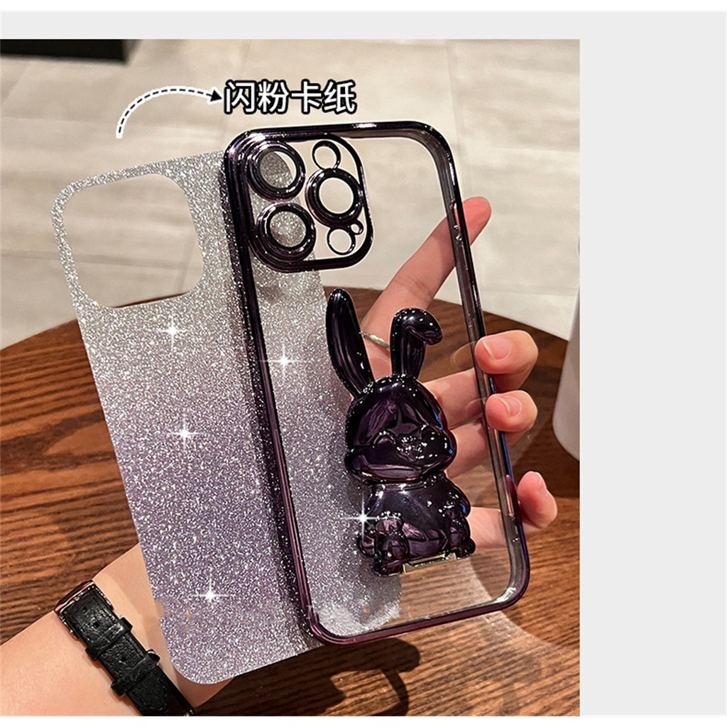 Casing Fun Bunny Stand Case Baru Untuk IPhone 14 Pro Max Case13 12 11 Pro Max14 Plus Ungu Aesthetic Mewah Premium Full Tertutup Perlindungan Shockproof Soft Case