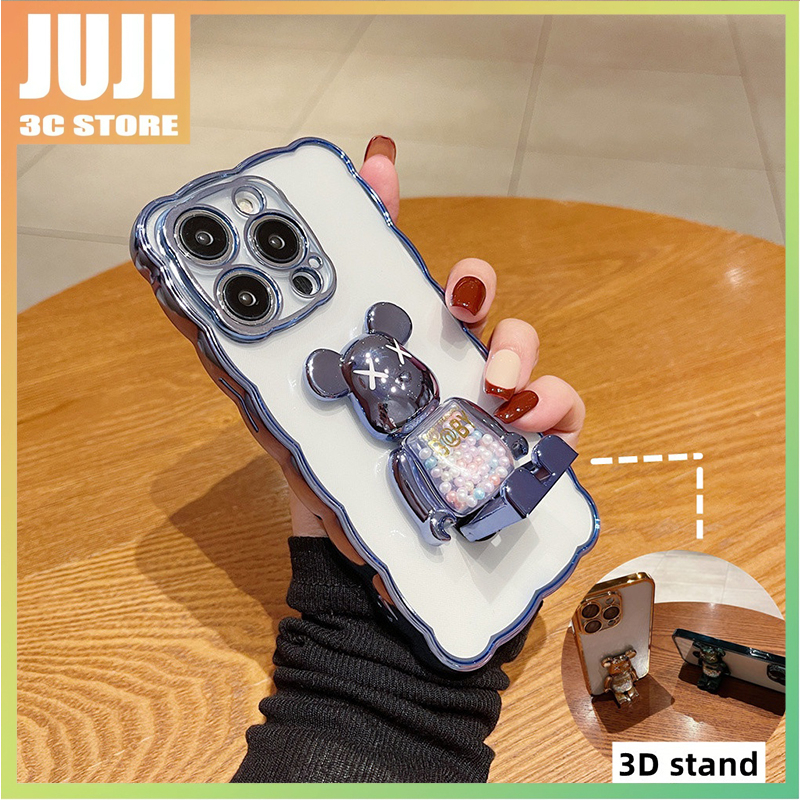 Sprei Motif Kartun Stylish360° Rotasi violent bear case iphone 14 pro Max13 12 11 pro max case14 plus Kreatif 3D stand plating Bening Perlindungan shock soft case