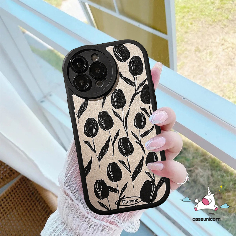 IPHONE Casing Ponsel Houndstooth Mewah Kompatibel Untuk Iphone11 12 13 14 Pro MAX XR X XS MAX 6 6s 78 Plus Motif Kotak-Kotak Bunga Retro Jahitan Lembut TPU Anti Jatuh Lensa All-inclusive Case