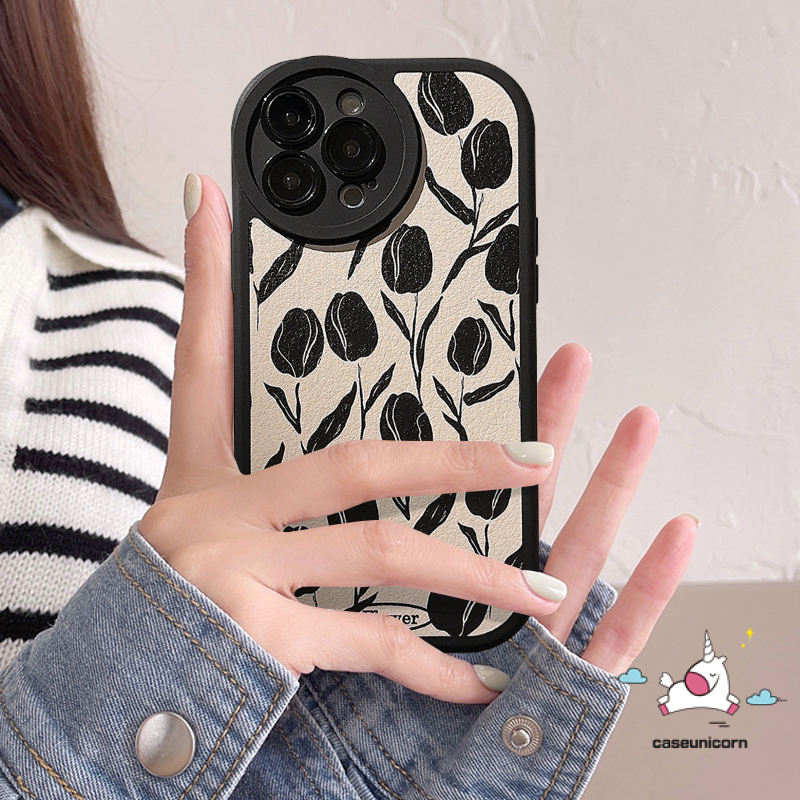 IPHONE Casing Ponsel Houndstooth Mewah Kompatibel Untuk Iphone11 12 13 14 Pro MAX XR X XS MAX 6 6s 78 Plus Motif Kotak-Kotak Bunga Retro Jahitan Lembut TPU Anti Jatuh Lensa All-inclusive Case