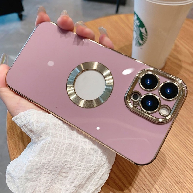 IPHONE Casing Electroplating Metal Shockproof Mewah Untuk Iphone14 Pro Max13 12 11 Pro Max Proteksi Cangkang Lembut Tertutup Penuh Dengan Logo Kosong Kreatif Case