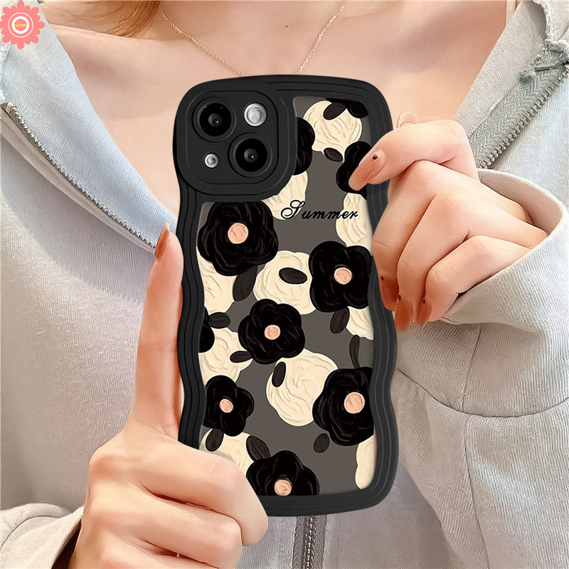 Casing Bunga OPPO A16 A55 A17K A3s A53 A7 A5s A77s A76 A16s A96A17 A57 A52 A78 A95 A54 A74 A15 A77 A5 A1k A12 A9 A16K Reno 8 7 6 8Z 7Z Wavy Edge Fresh Flower Soft Case