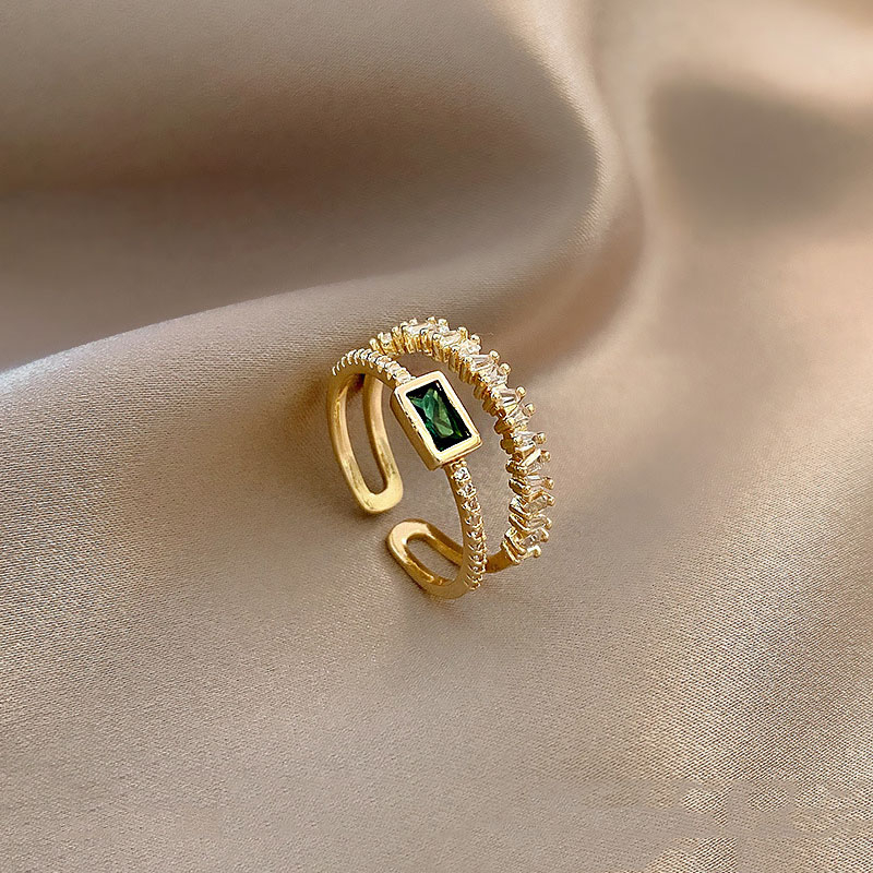 Cincin Jari Telunjuk Terbuka Fashion Zircon Hijau Untuk Perhiasan Tangan Wanita