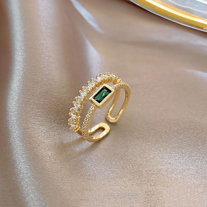 Cincin Jari Telunjuk Terbuka Fashion Zircon Hijau Untuk Perhiasan Tangan Wanita