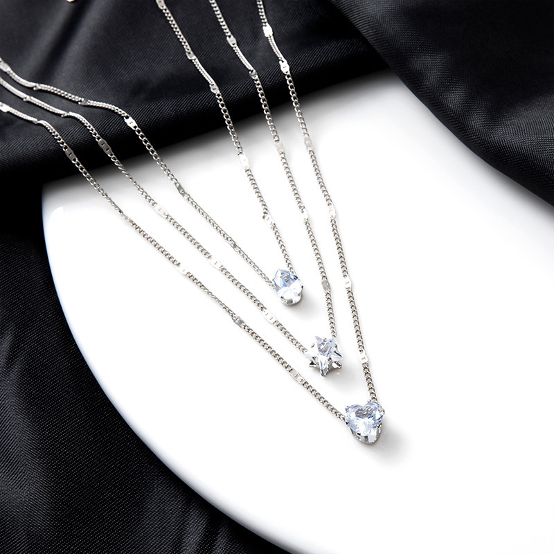 Fashion Multi-layer Kalung Cinta Bintang Tetesan Air Berlian Bertatahkan Tiga Lapis Kalung Liontin Kalung Untuk Wanita Perhiasan Aksesoris