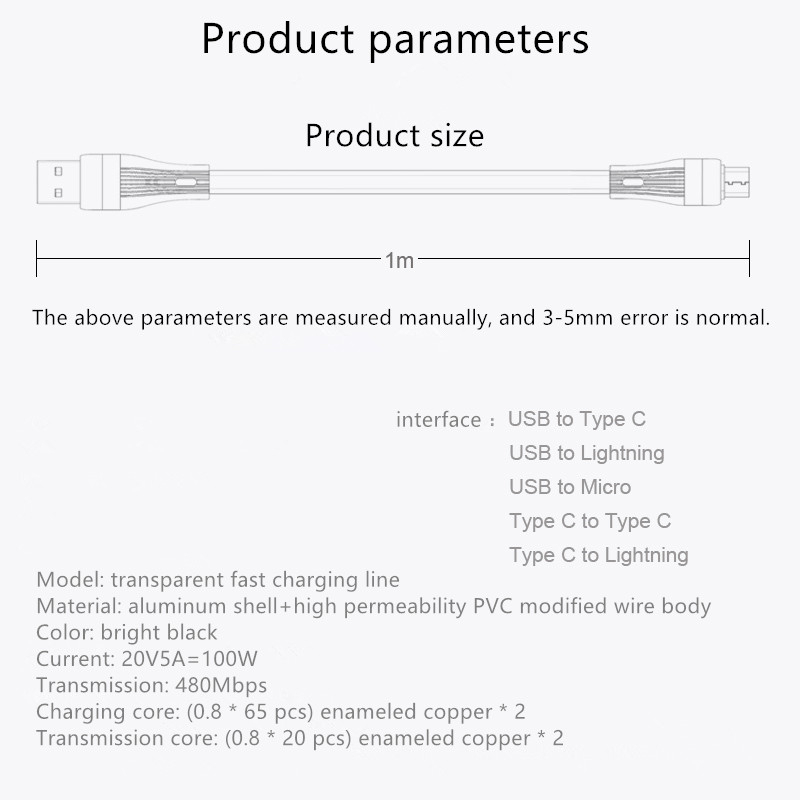 Vaorlo 5A 100W Kabel USB Fast Charging Tipe-C Micro PD Charger Jalur Transmisi Data