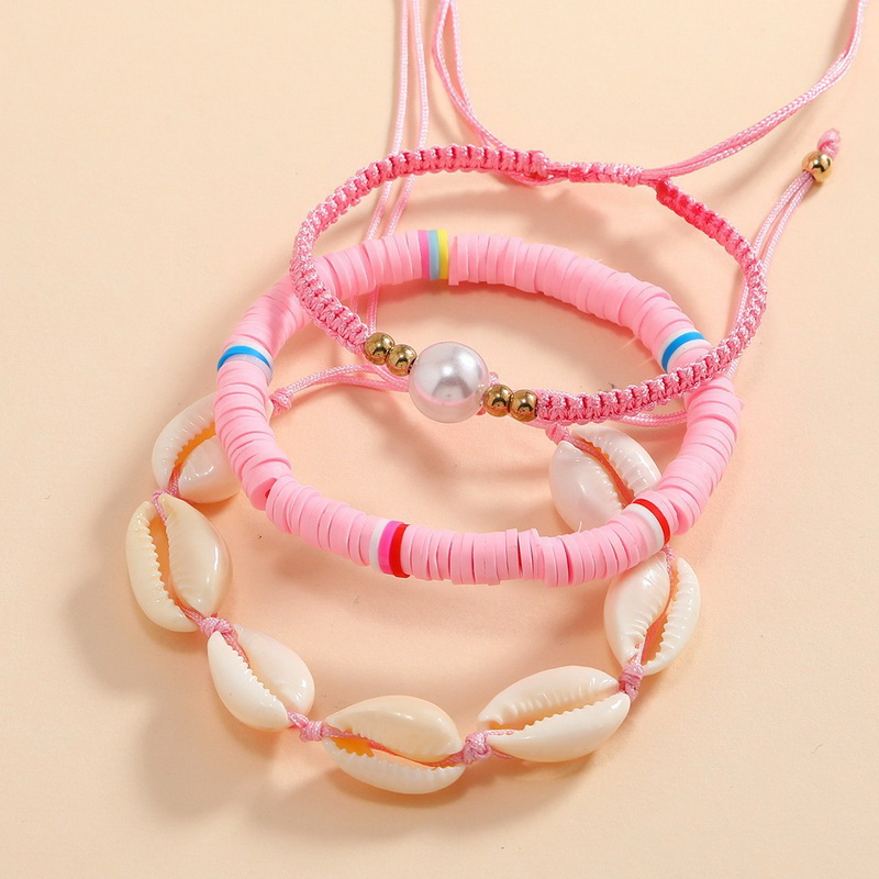 Gelang Shell Fashion 1set Isi3 Polymer Clay Mutiara Braided Shell Bracelet Adjustable Bracelet Untuk Aksesoris Perhiasan Wanita