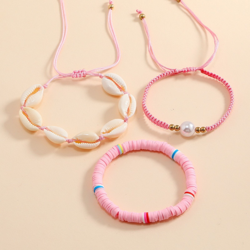 Gelang Shell Fashion 1set Isi3 Polymer Clay Mutiara Braided Shell Bracelet Adjustable Bracelet Untuk Aksesoris Perhiasan Wanita