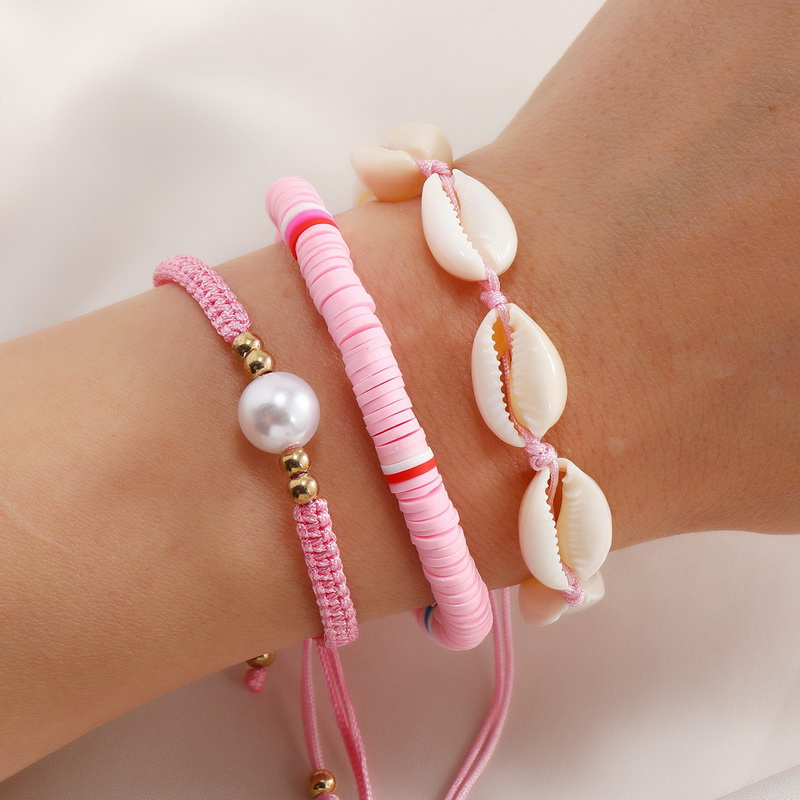 Gelang Shell Fashion 1set Isi3 Polymer Clay Mutiara Braided Shell Bracelet Adjustable Bracelet Untuk Aksesoris Perhiasan Wanita