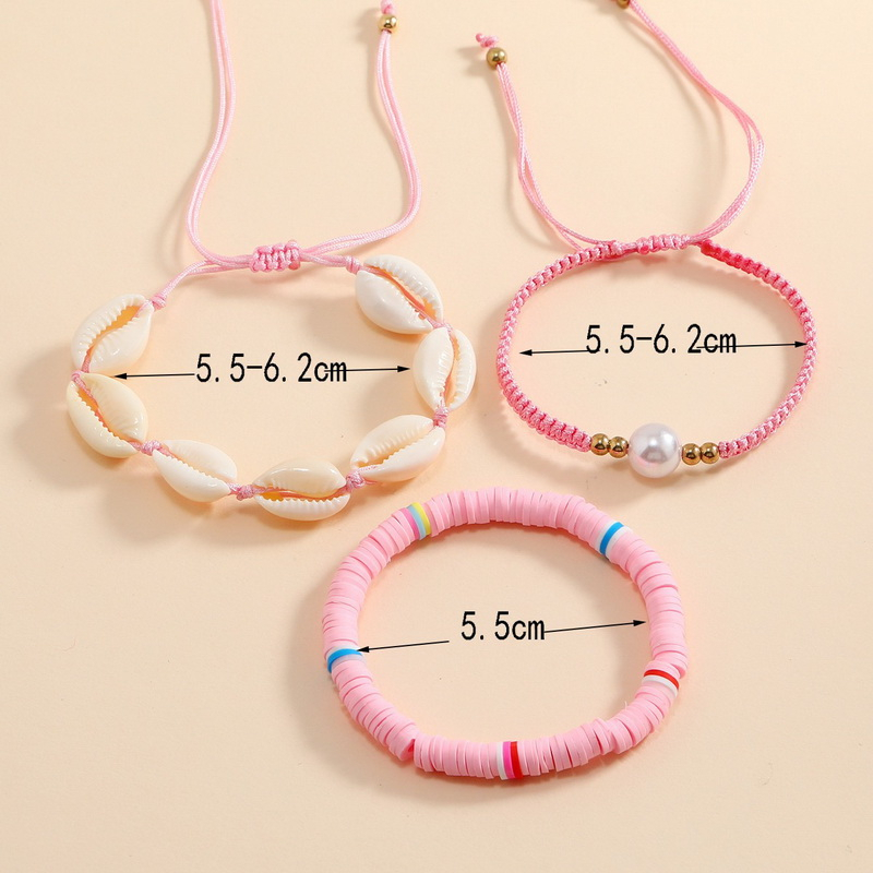 Gelang Shell Fashion 1set Isi3 Polymer Clay Mutiara Braided Shell Bracelet Adjustable Bracelet Untuk Aksesoris Perhiasan Wanita