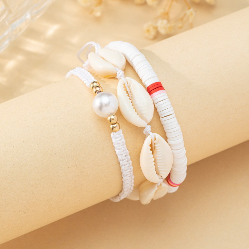 Gelang Shell Fashion 1set Isi3 Polymer Clay Mutiara Braided Shell Bracelet Adjustable Bracelet Untuk Aksesoris Perhiasan Wanita