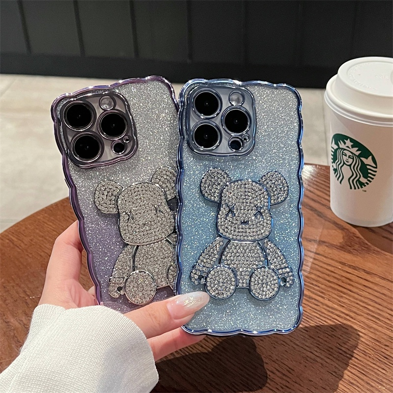 3d Berlian Violent Bear Berkedip Shockproof Shine Untuk IPhone 14 Pro Max Plus Case12 13 Pro Max Perlindungan Kamera Sepenuhnya Tertutup TPU Perlindungan Bening Soft Case