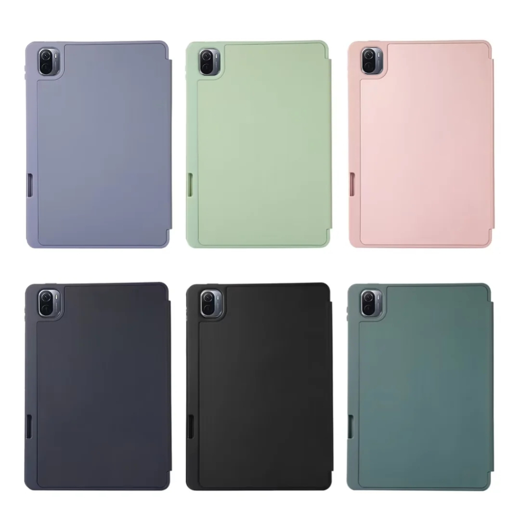 Untuk Xiaomi Pad5 Pro 5G (2021) 11.0 &quot;Mi Pad5 21051182G Fashion Warna Solid Flip Stand Tablet Cover Tiga Lipat Pen Slot Lembut TPU Pelindung Case