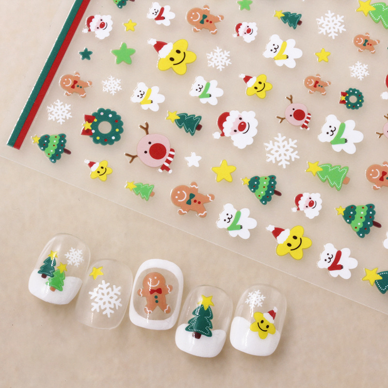 Stiker Manicure 3D Stiker Manikur Motif Hewan Lucu Stiker Santa Claus