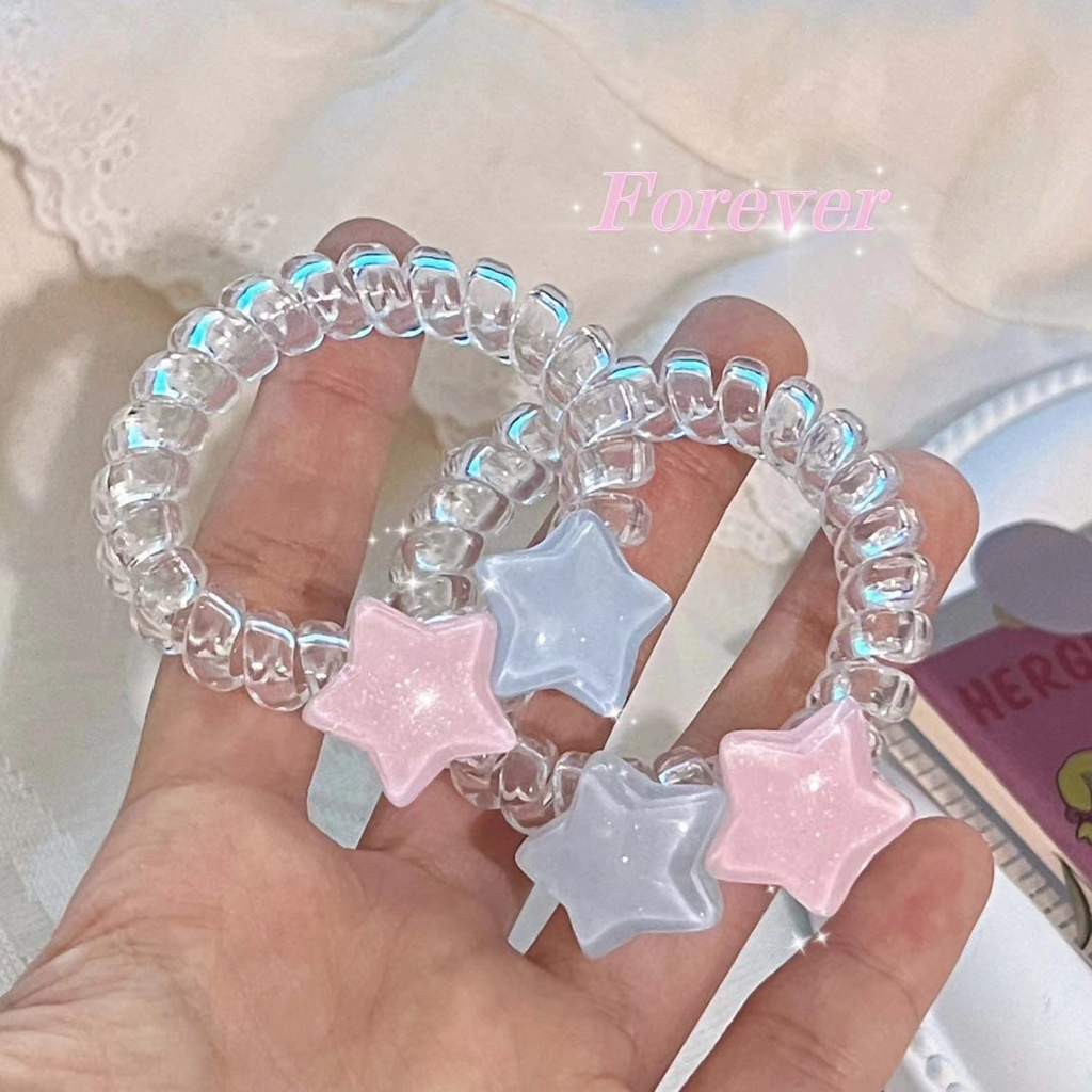 Gelang Liontin Pentagram Pink Biru Jalur Telepon Head Rope Headwear