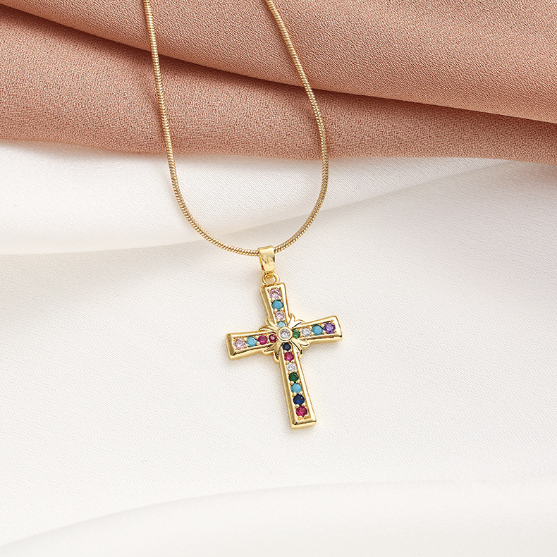 XiaoboACC Kalung Rantai Klavikula Desain Salib Yesus Kupu-Kupu Bahan Stainless Steel Lapis Emas Ukuran Untuk Wanita Butterfly Cross - 50CM