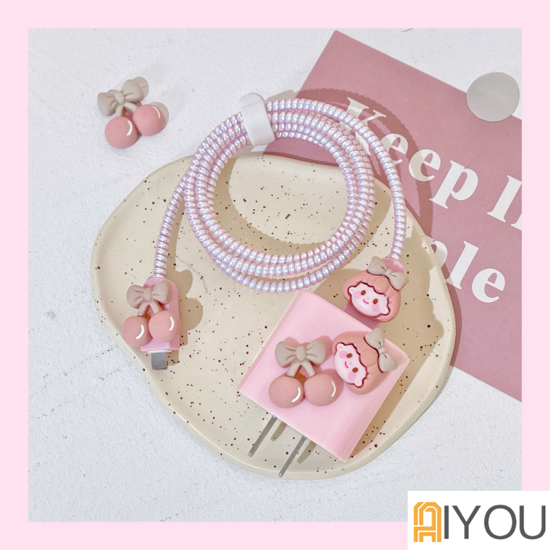 Case Pelindung Kabel Charger Motif Cherry Dan Girl Untuk iphone 18 20W 11 12 13pro Max 14 pro max 14 plus