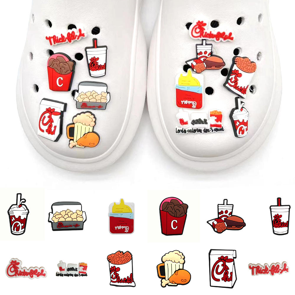 Hot selling 1pcs Aksesoris clogs Sandal Pin Hias fried chicken jibbitz original crocs Sepatu novelty charms Anak Cowok Hadiah