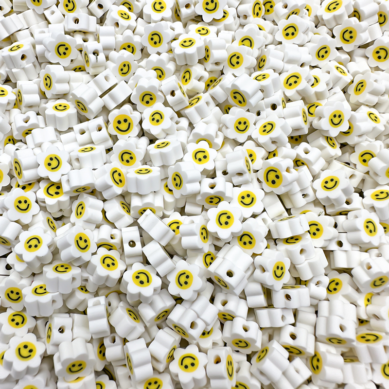 30Pcs/lot 10mm warna-warni polimer tanah liat bunga matahari smiley beads