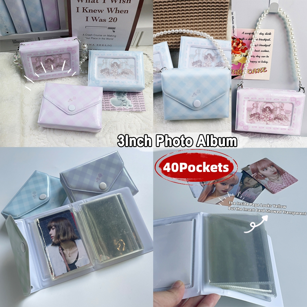 Kreatif Amplop Desain Genggam Album Foto 40saku PVC Lengan Photocard Case Pelindung Dengan Rantai Mutiara Decor Card Storage 3inch Collect Book