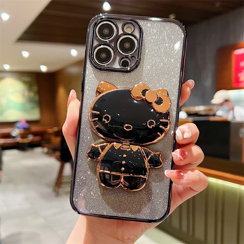 Casing Stand Kucing Hello Kitty 3D Untuk iPhone 14 Pro Max Case Iphone13 12 11 Pro Max14 Plus Ungu Aesthetic Mewah Premium Sepenuhnya Tertutup Perlindungan Shockproof Soft Case